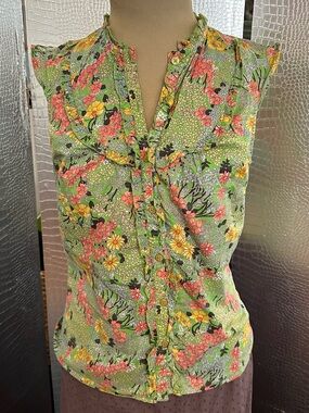 Odille Green Floral Ruffle Front Blouse